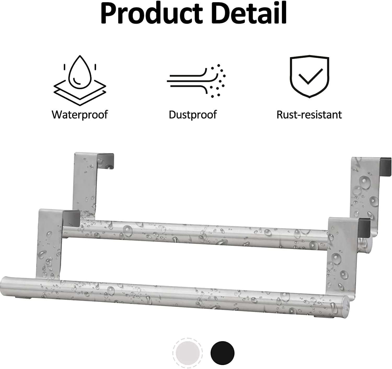 2 Pack Stainless Steel over Door Towel Rack Bar Holders for Universal Fit on over Cabinet Cupboard Doors (Sliver)